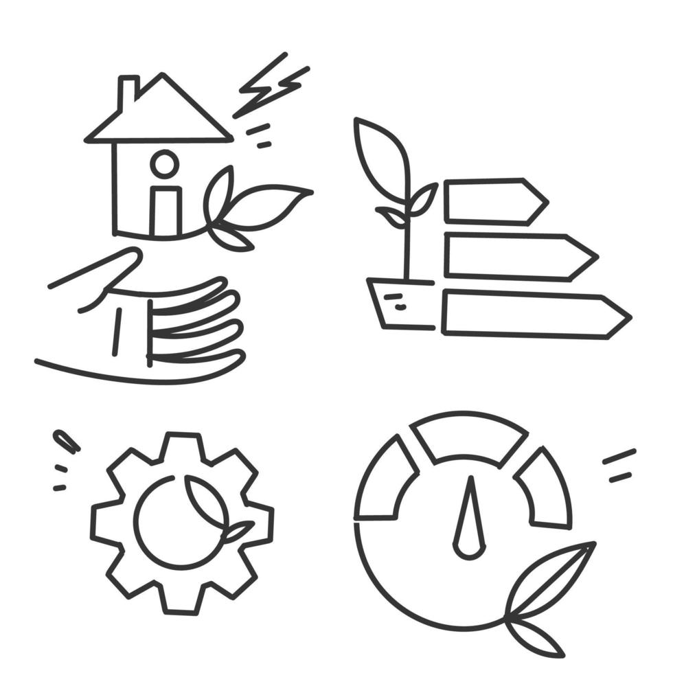 ensemble de doodle dessinés à la main d'illustration connexe d'économie d'énergie vecteur