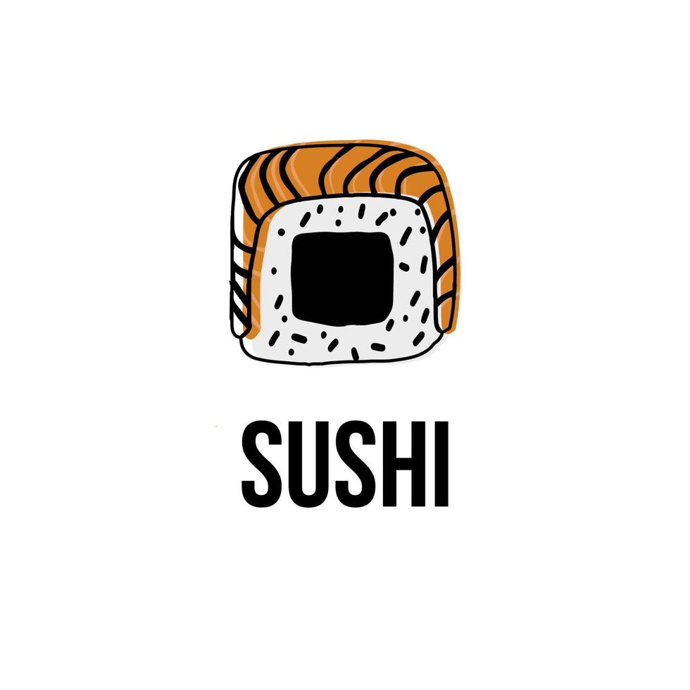 illustration de symbole de logo de sushi dans un style doodle isolé sur blanc vecteur