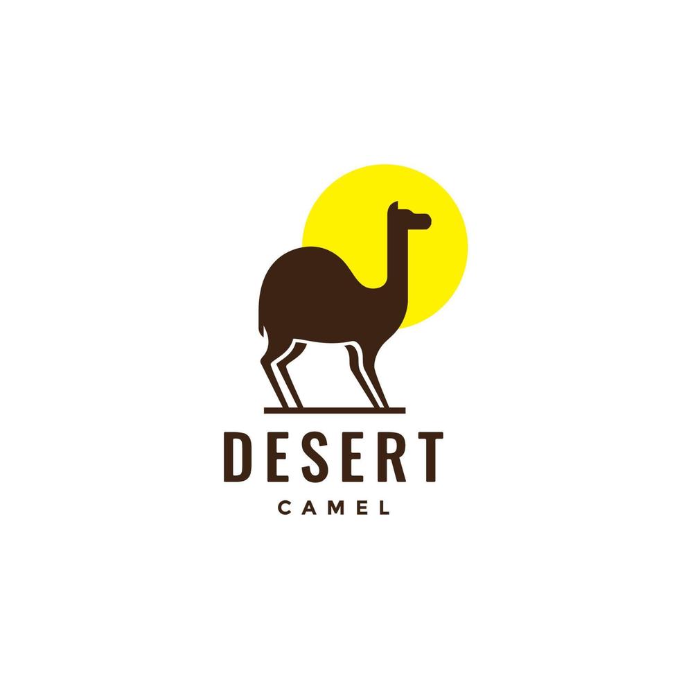 chameau du désert avec vecteur de conception de logo silhouette minimaliste coucher de soleil