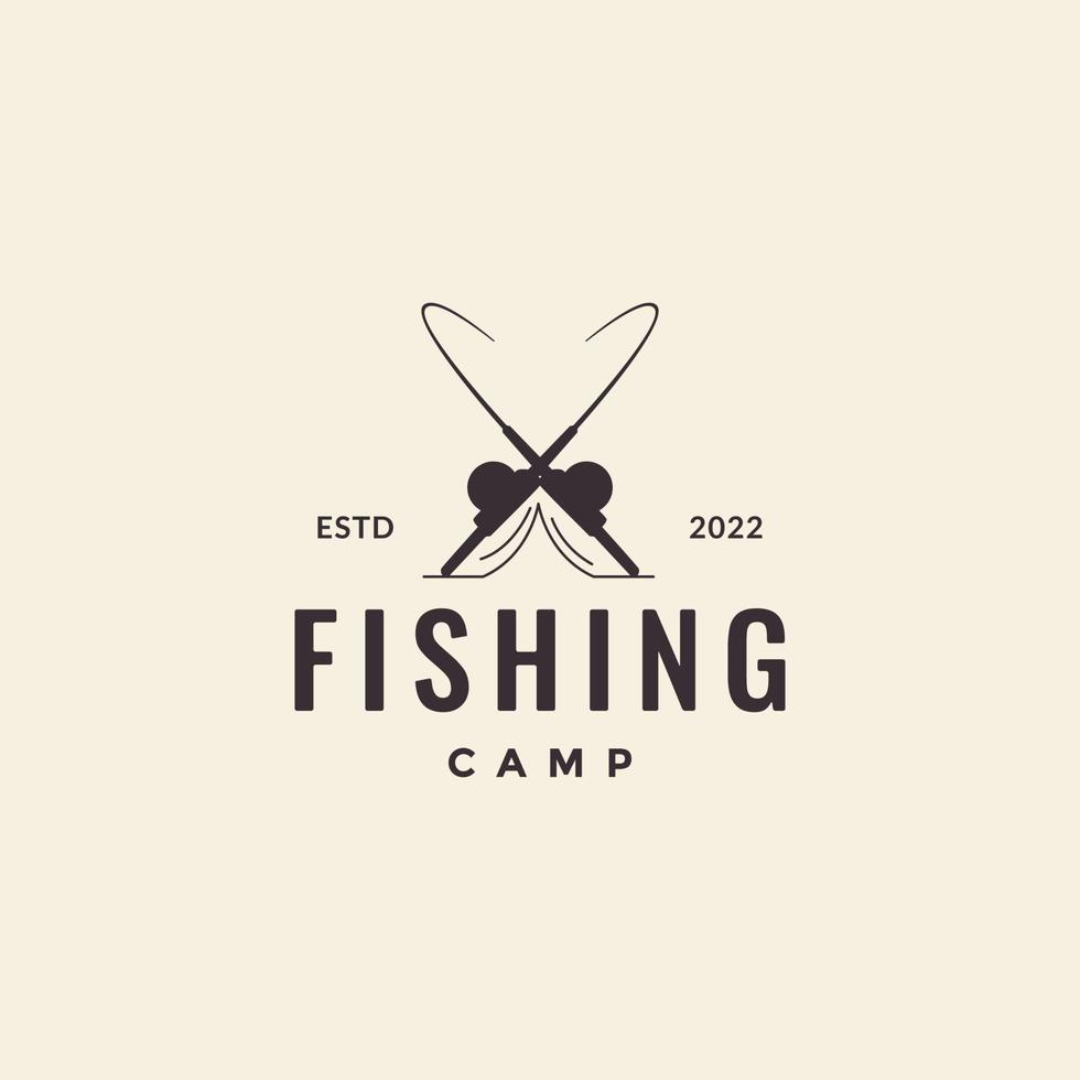 création de logo de hipster extérieur de tente de camp de canne à pêche vecteur