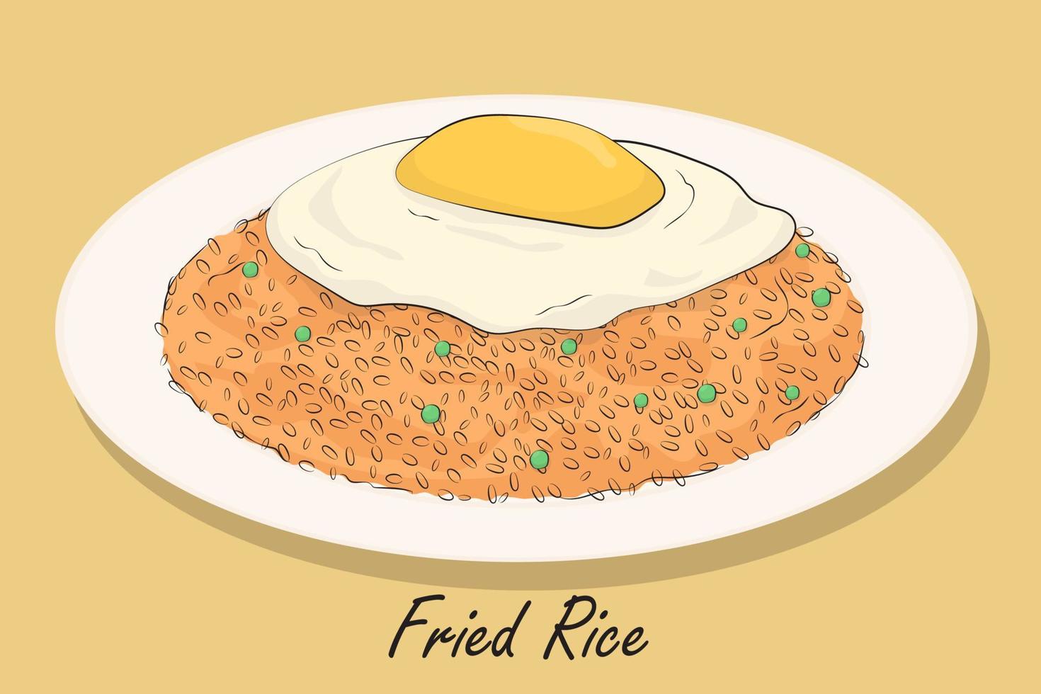 riz frit dessiné à la main avec oeuf en dessin vectoriel