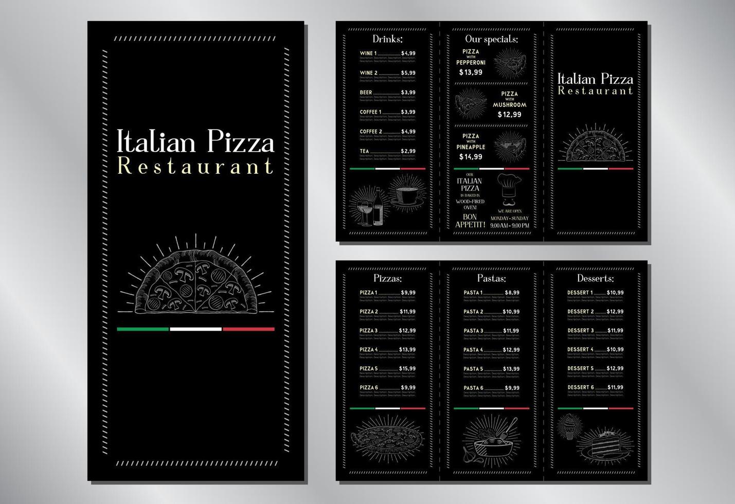 modèle de menu de restaurant de pizza italienne vecteur
