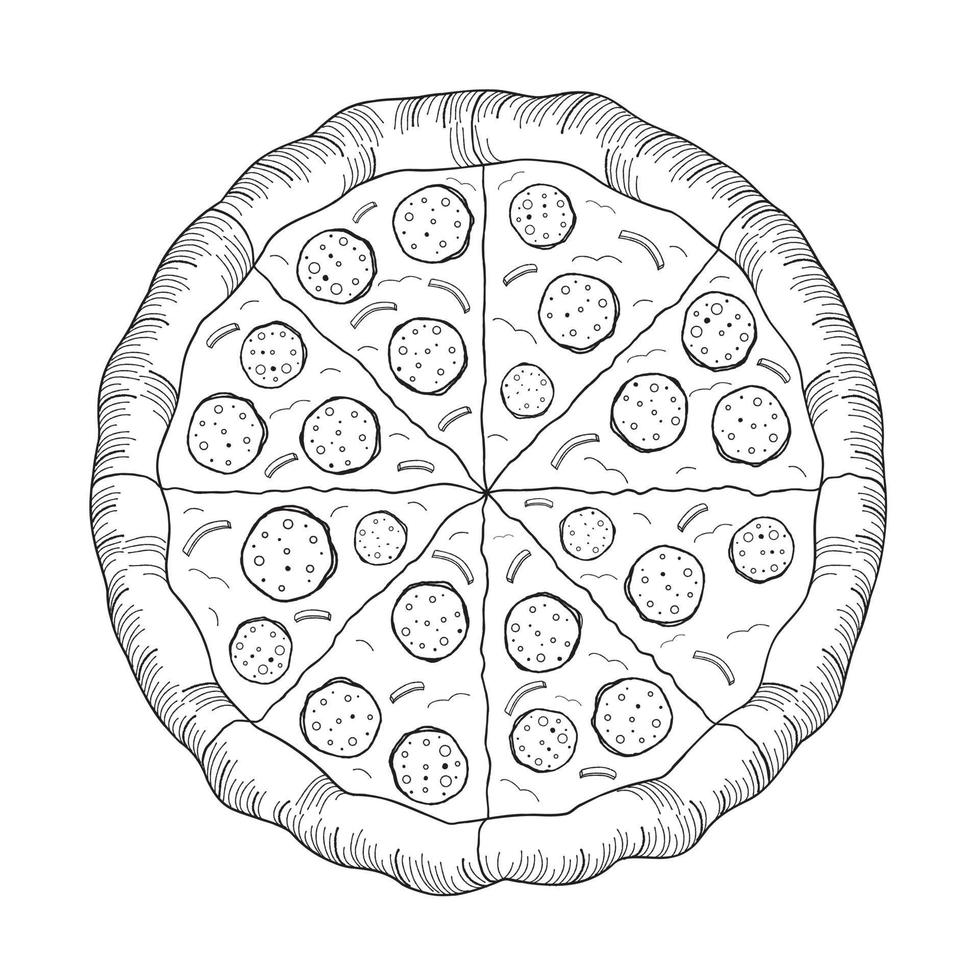 Pizza au pepperoni et oignons - contour illustration vecteur