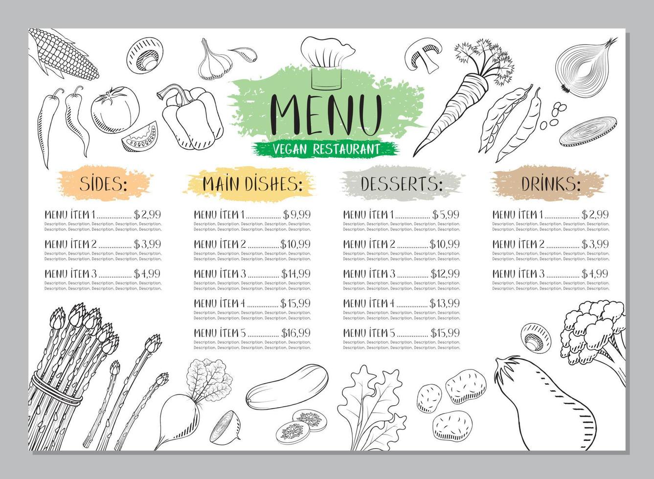 modèle de menu de restaurant végétalien vecteur