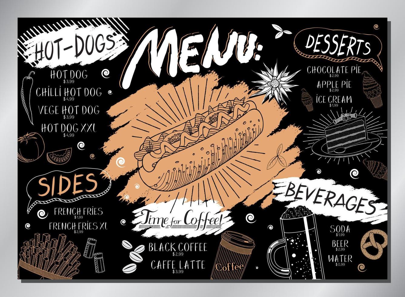 modèle de menu de table de hot-dogs vintage vecteur