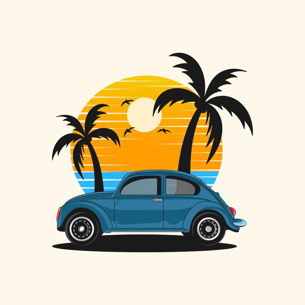 insigne de voiture classique vintage en illustration d'été vecteur