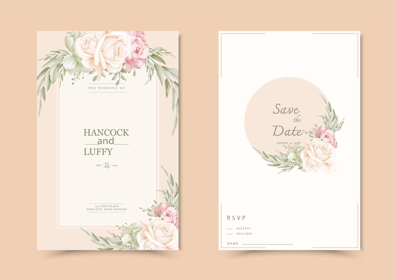 carte d'invitation de mariage floral. vecteur