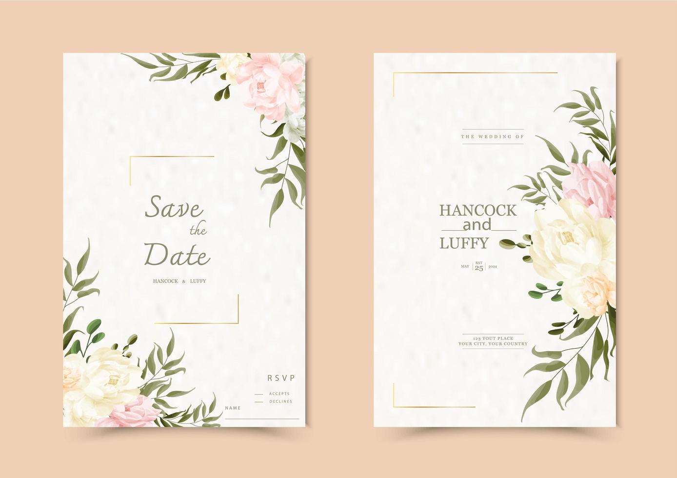 carte d'invitation de mariage floral. vecteur