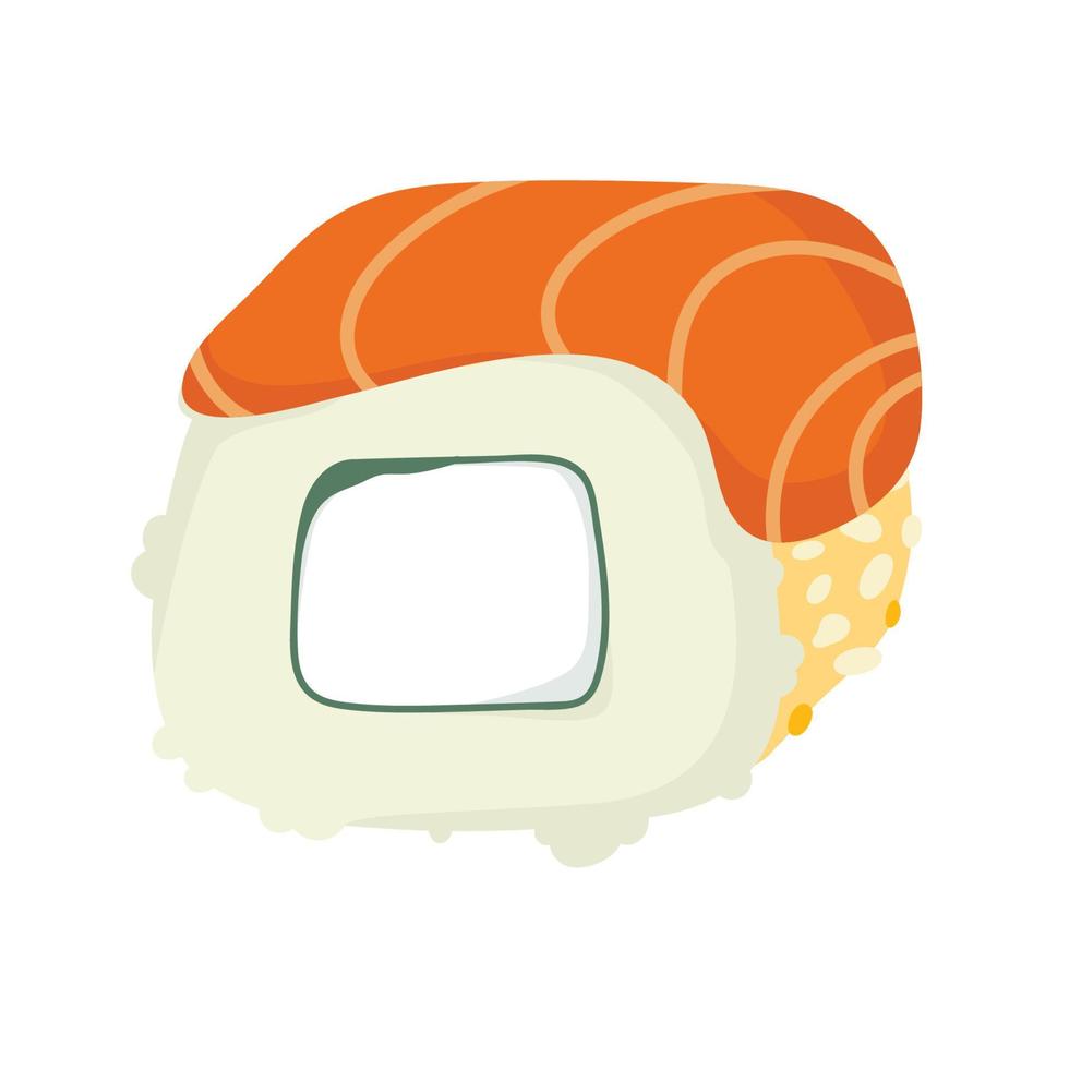 rouleau de sushi au sésame, cuisine japonaise. icône de style dessin animé de rouleau de sushi. sushi isolé sur fond blanc. sushi de dessin animé de vecteur. rouleaux de sushi de style dessin à la main.nourriture asiatique vecteur