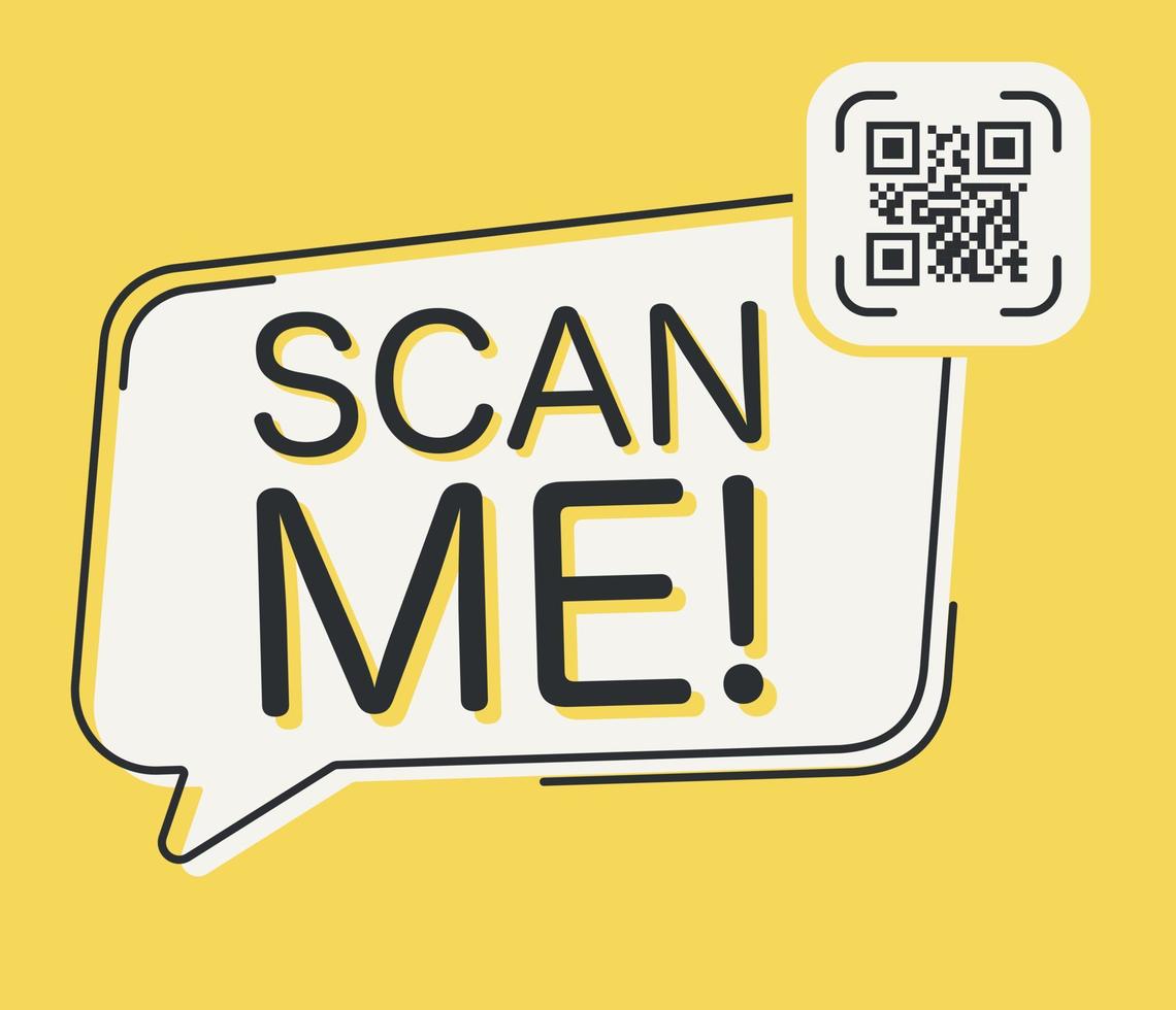 le code qr scanne-moi dans la bulle de dialogue, scanne-moi le concept, l'icône. vecteur