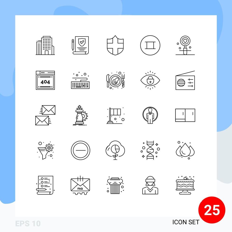 25 icônes créatives signes et symboles modernes du bouclier de recherche de fichiers date d'amour éléments de conception vectoriels modifiables vecteur