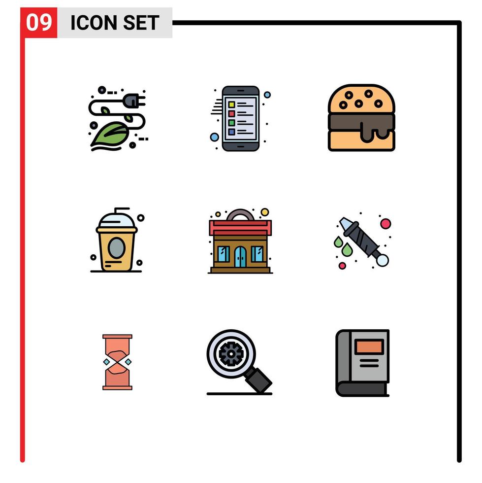 9 interface utilisateur filledline pack de couleurs plates de signes et symboles modernes de la liste d'indépendance de la musique vacances cole éléments de conception vectoriels modifiables vecteur