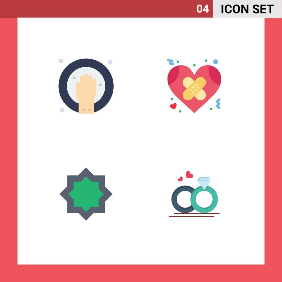 pack d'icônes plates de 4 symboles universels d'art de la main spa soins de santé éléments de conception vectoriels modifiables musulmans vecteur