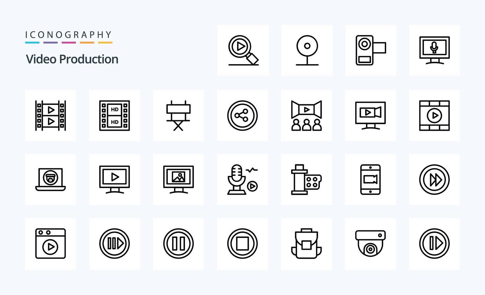 pack d'icônes de 25 lignes de production vidéo vecteur