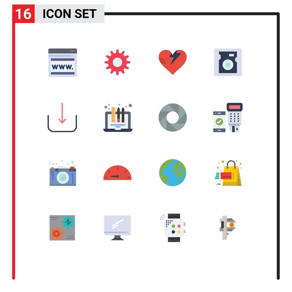 pack de 16 signes et symboles de couleurs plates modernes pour les supports d'impression Web tels que le dessin de soins de conception ui télécharger un pack modifiable d'éléments de conception de vecteur créatif