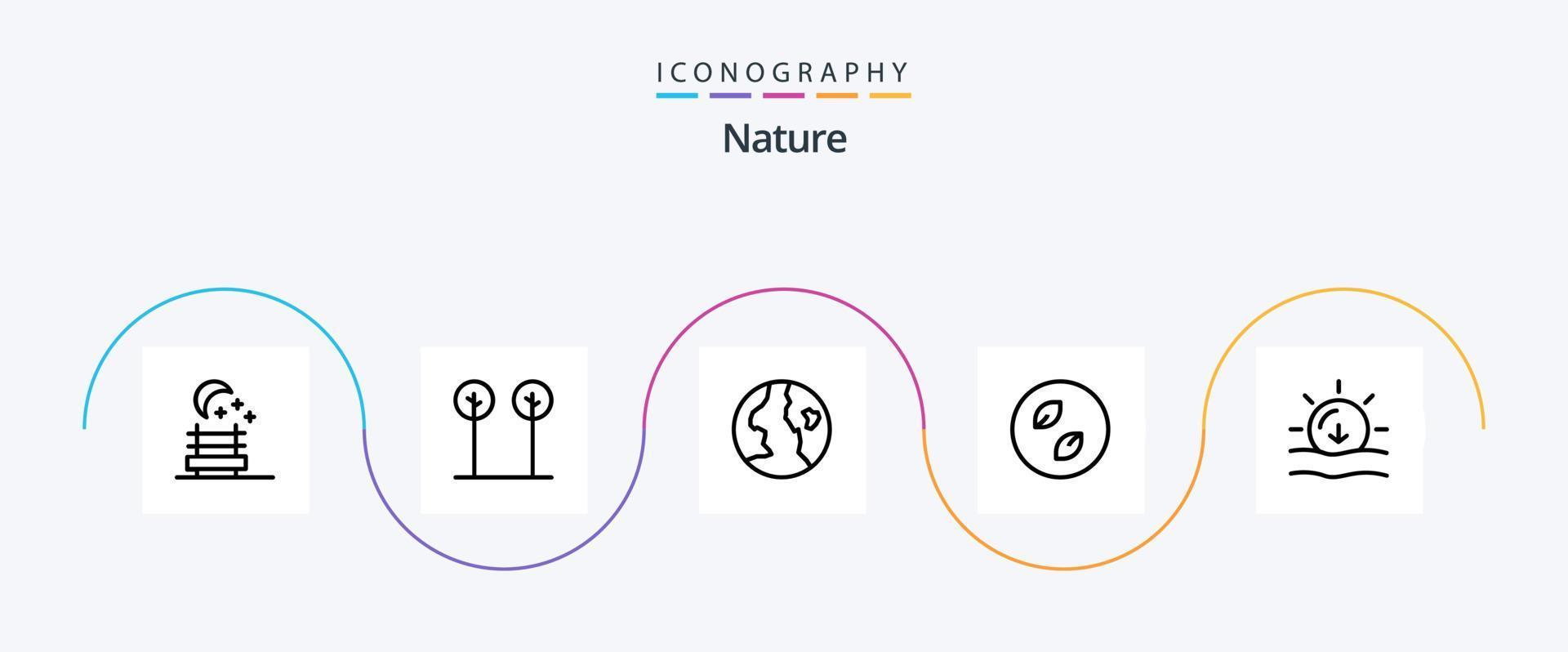 pack d'icônes ligne nature 5 comprenant. le coucher du soleil. la nature. Soleil. la nature vecteur