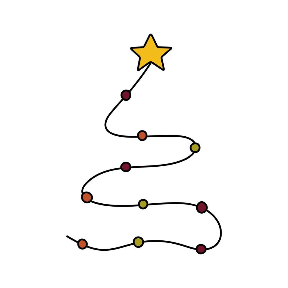 doodle sapin de noël à partir d'une guirlande. noël abstrait, élément de nouvel an pour la décoration. illustration de contour de vecteur