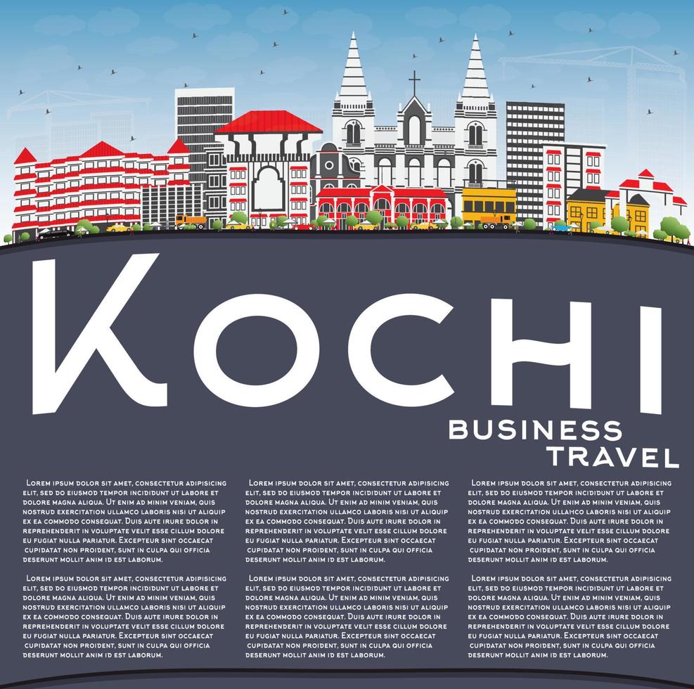 horizon de kochi avec bâtiments de couleur, ciel bleu et espace de copie. vecteur