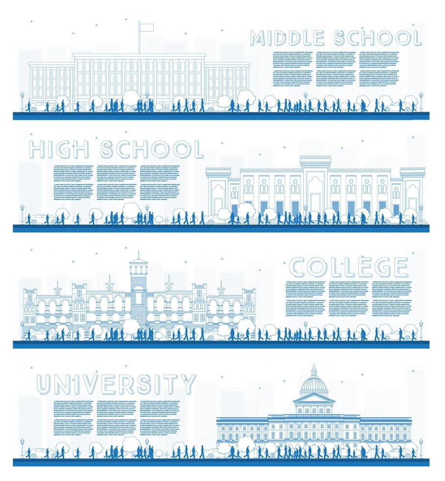 ensemble de bannières d'études universitaires, secondaires et collégiales. vecteur