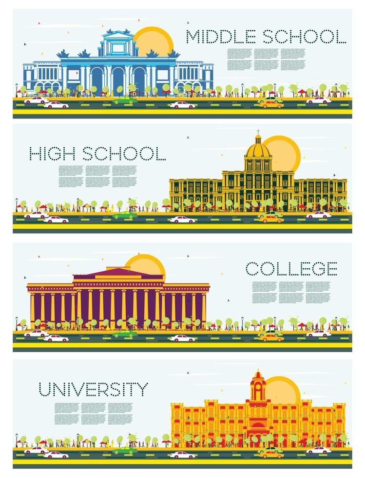ensemble de bannières d'études universitaires, secondaires et collégiales. vecteur