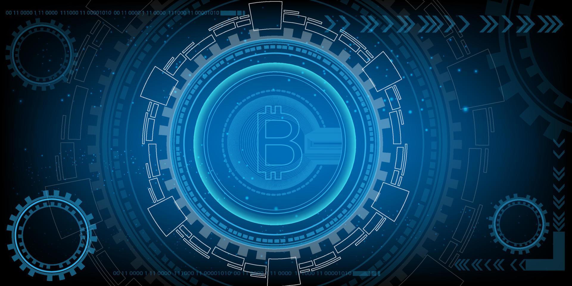 conception de vecteur bitcoin autour d'une carte de circuit imprimé circulaire pour la crypto-monnaie pour le futur monde des affaires de l'économie