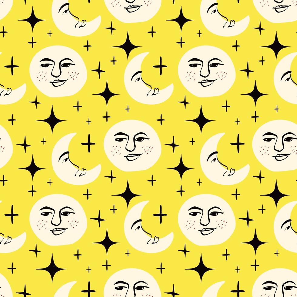 motif soleil et lune. motif bizarre bizarre avec le soleil et la lune. illustration dans le style de griffonnage vecteur