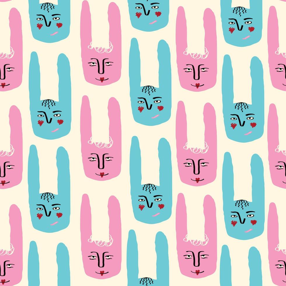 lapin funky avec un joli motif de visage. visage de lapin comique bizarre de la saint valentin vecteur