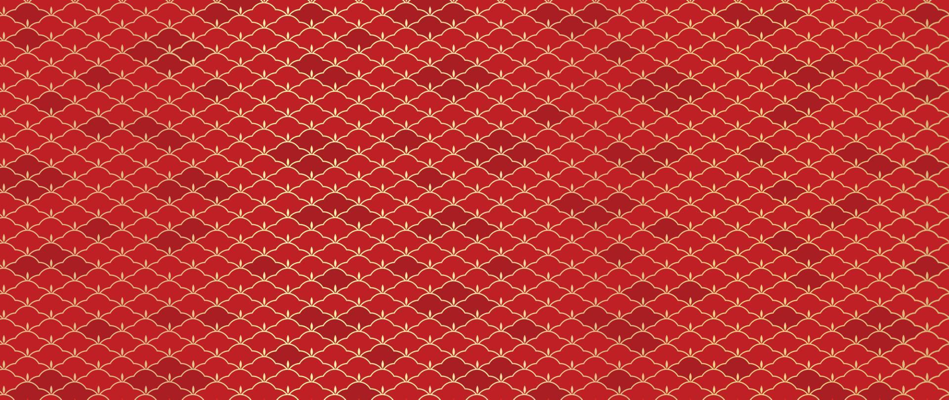 vecteur de fond rouge joyeux nouvel an chinois. motif traditionnel chinois et japonais avec des formes géométriques, des fleurs dorées. papier peint de style oriental pour impression, tissu, couverture, bannière, décoration.