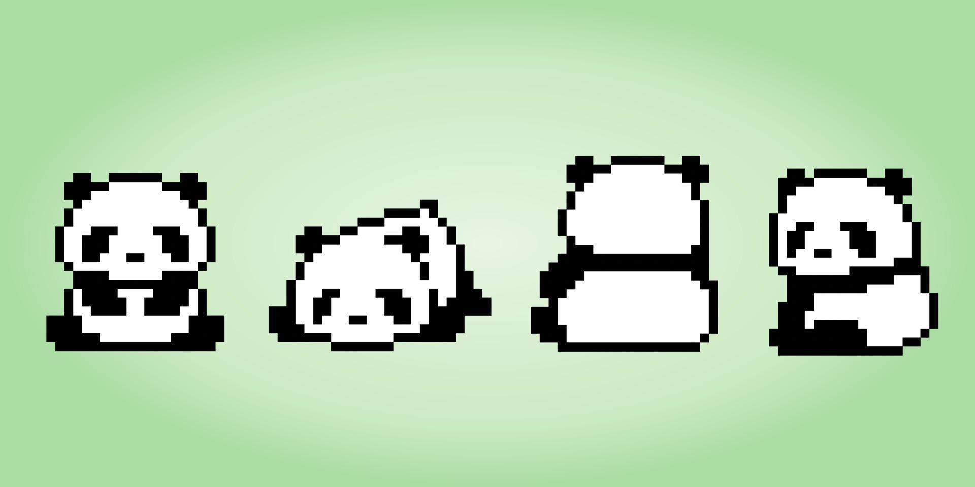 collection de pixels de pandas 8 bits. animaux pour les actifs de jeu et les motifs de point de croix dans les illustrations vectorielles. vecteur