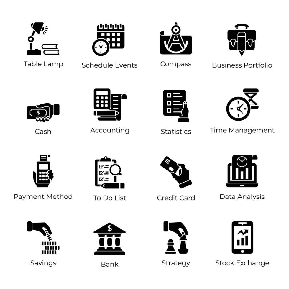 ensemble d'icônes de glyphe d'affaires et de commerce vecteur