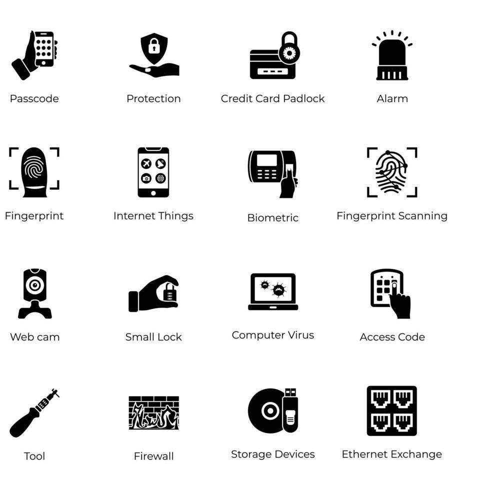 icônes solides de sécurité internet vecteur