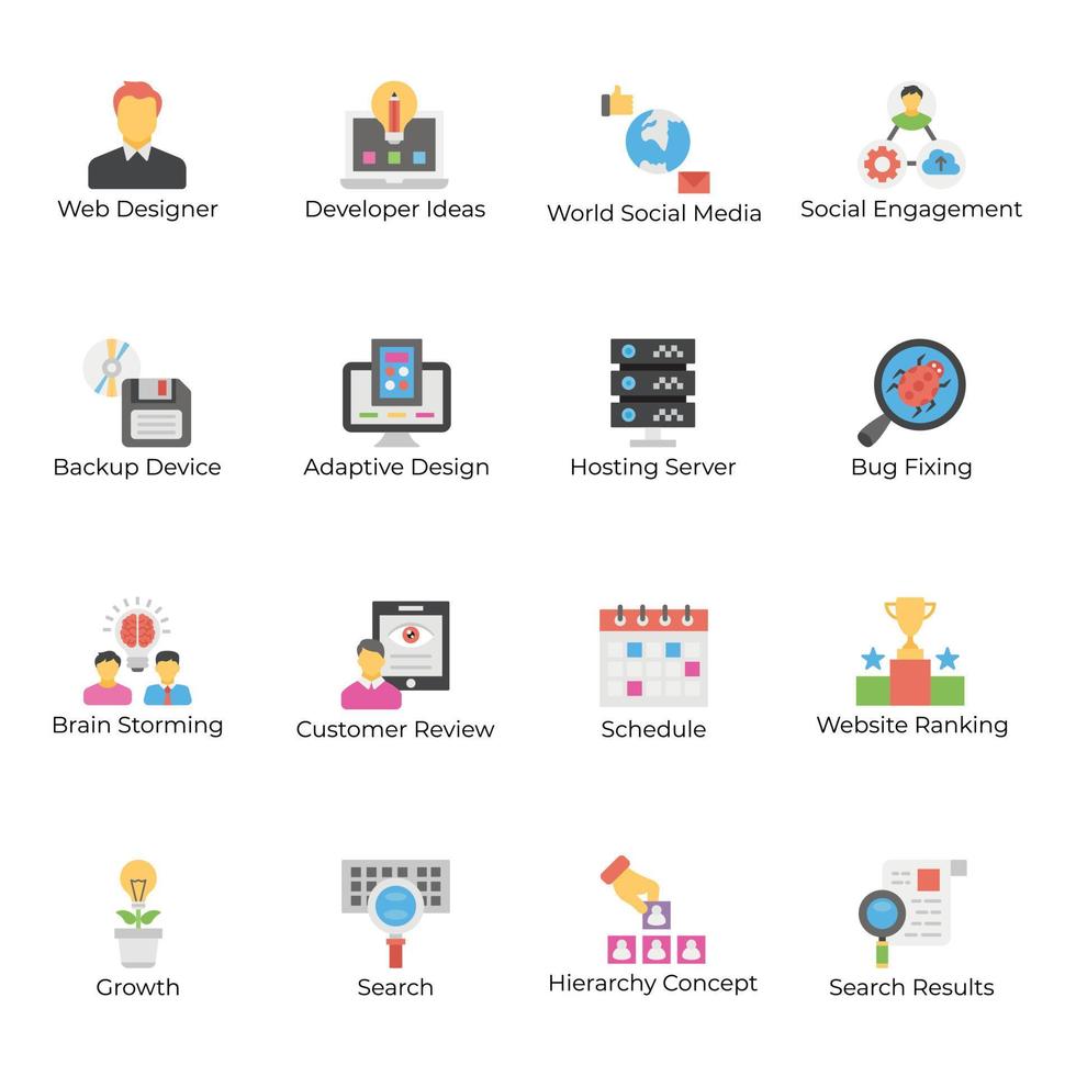 pack d'icônes de conception web et d'hébergement de données vecteur