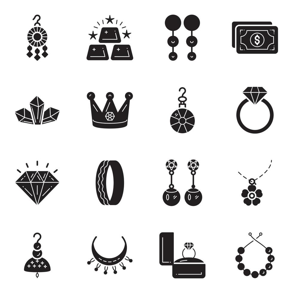 pack d'icônes de glyphe de bijoux vecteur
