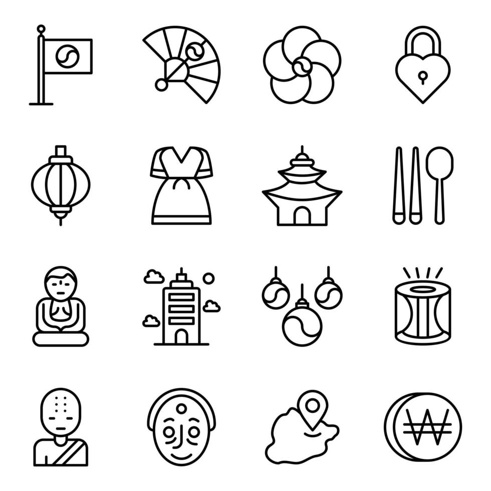 pack d'icônes de symboles de corée vecteur