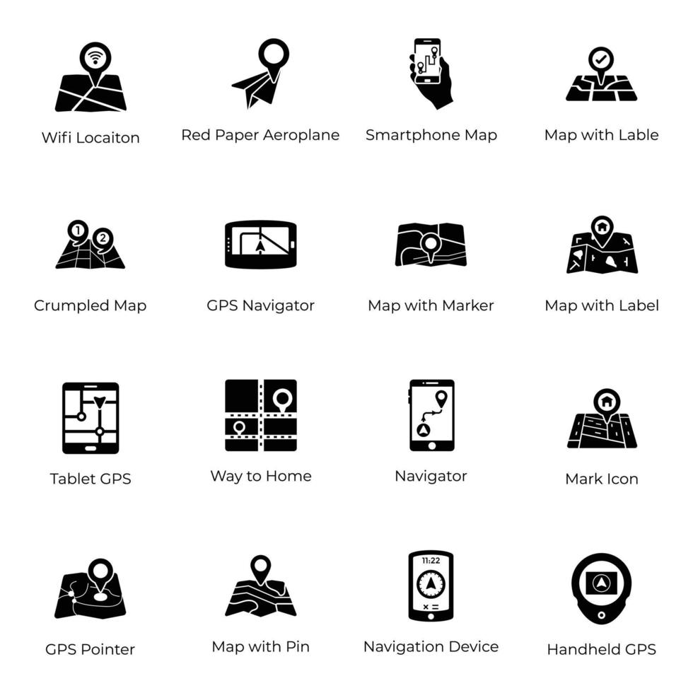 pack d'icônes de navigation et de localisation vecteur