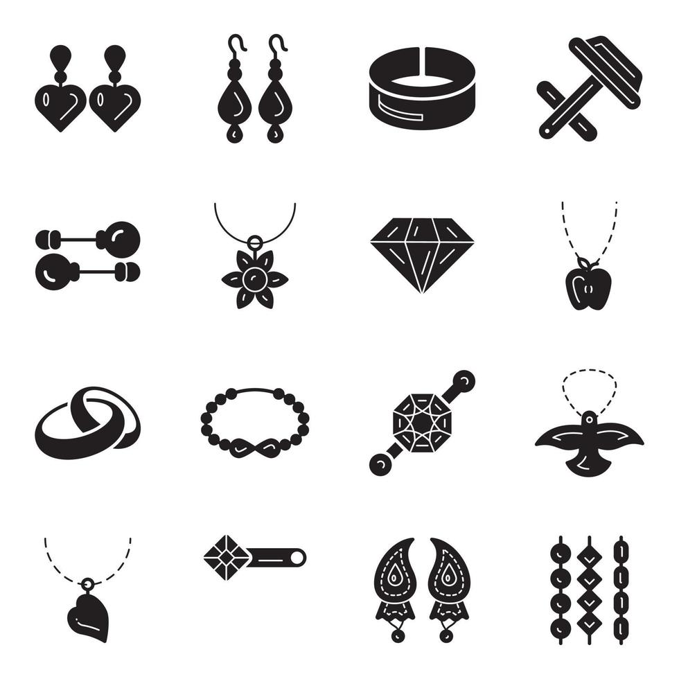 pack d'icônes de glyphe de bijoux d'oreille et de cou vecteur