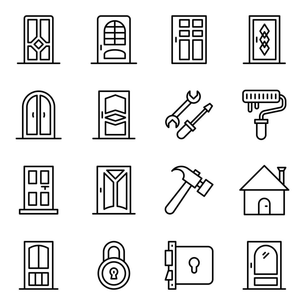 pack d'icônes vectorielles d'installation de porte à la maison vecteur