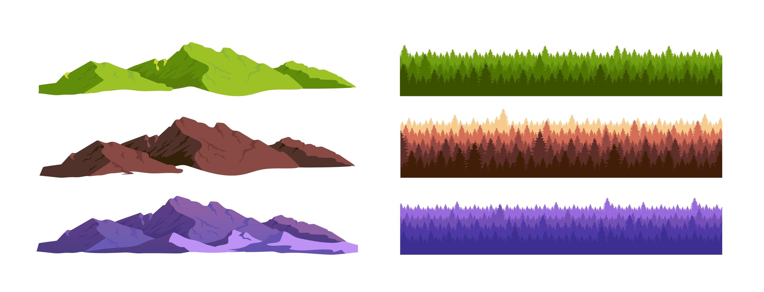 montagnes et forêt de conifères vecteur