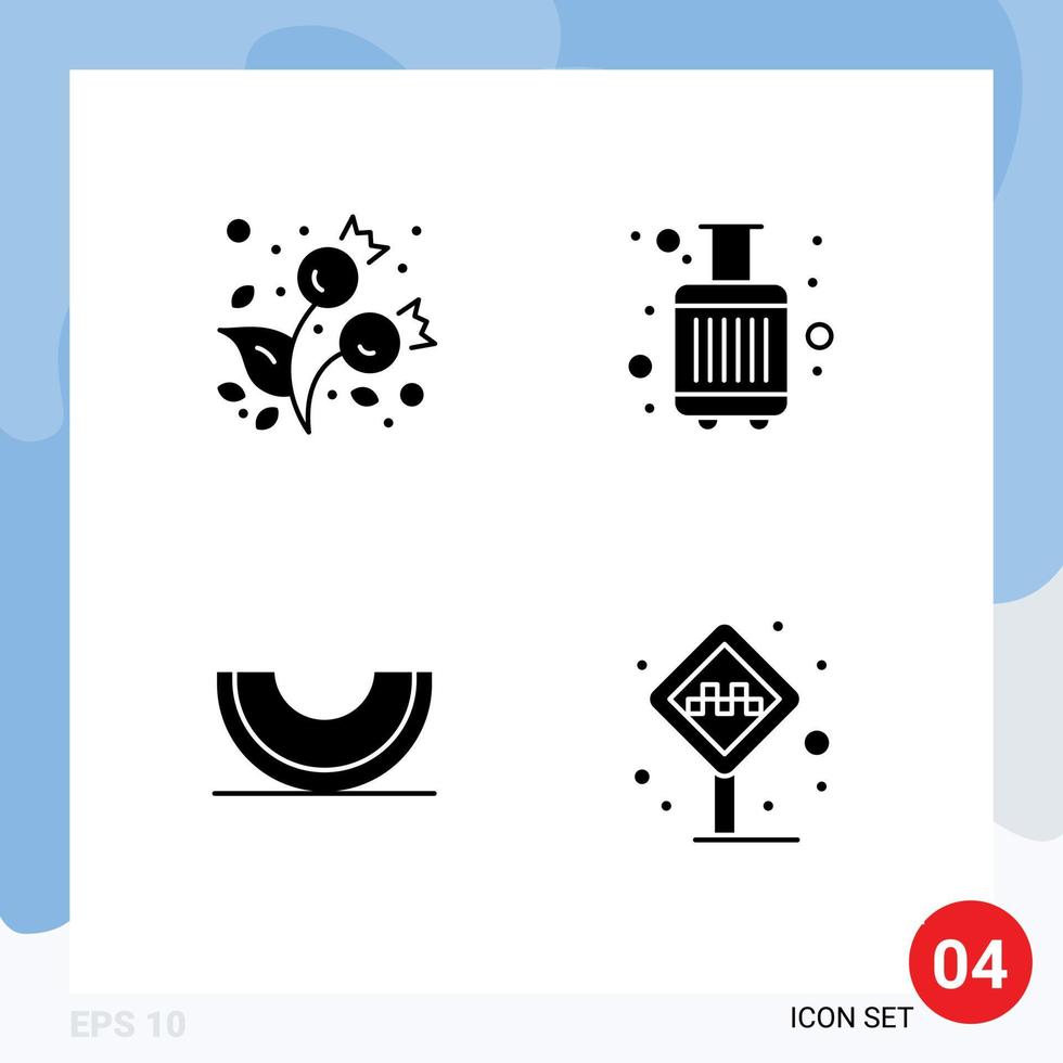interface mobile glyphe solide ensemble de 4 pictogrammes d'éléments de conception vectoriels modifiables de melon de bagages froids de nourriture d'automne vecteur