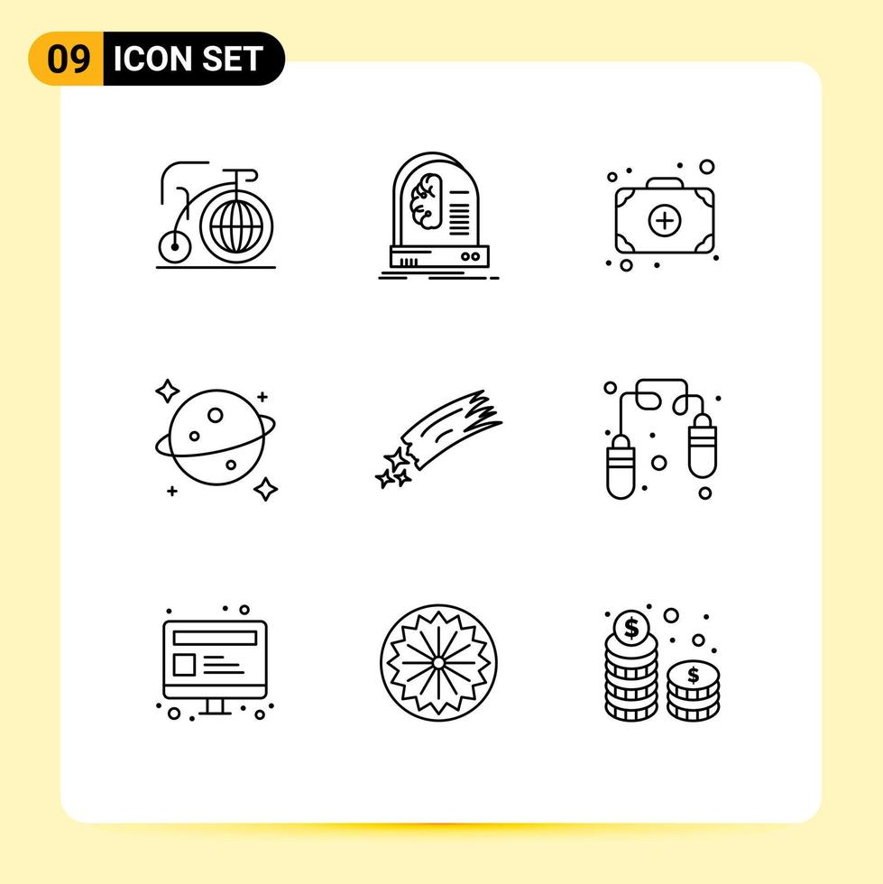 groupe de 9 contours signes et symboles pour météore astéroïde machine espace planète éléments de conception vectoriels modifiables vecteur