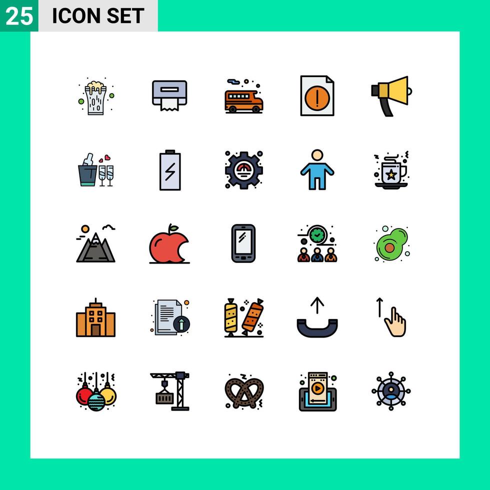 ensemble de 25 symboles d'icônes d'interface utilisateur modernes signes pour mégaphone annonce annonces de bus document éléments de conception vectoriels modifiables vecteur