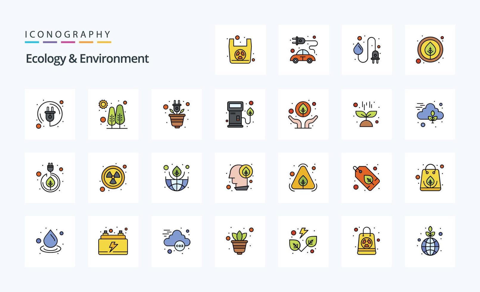 25 pack d'icônes de style rempli de lignes écologiques et environnementales vecteur