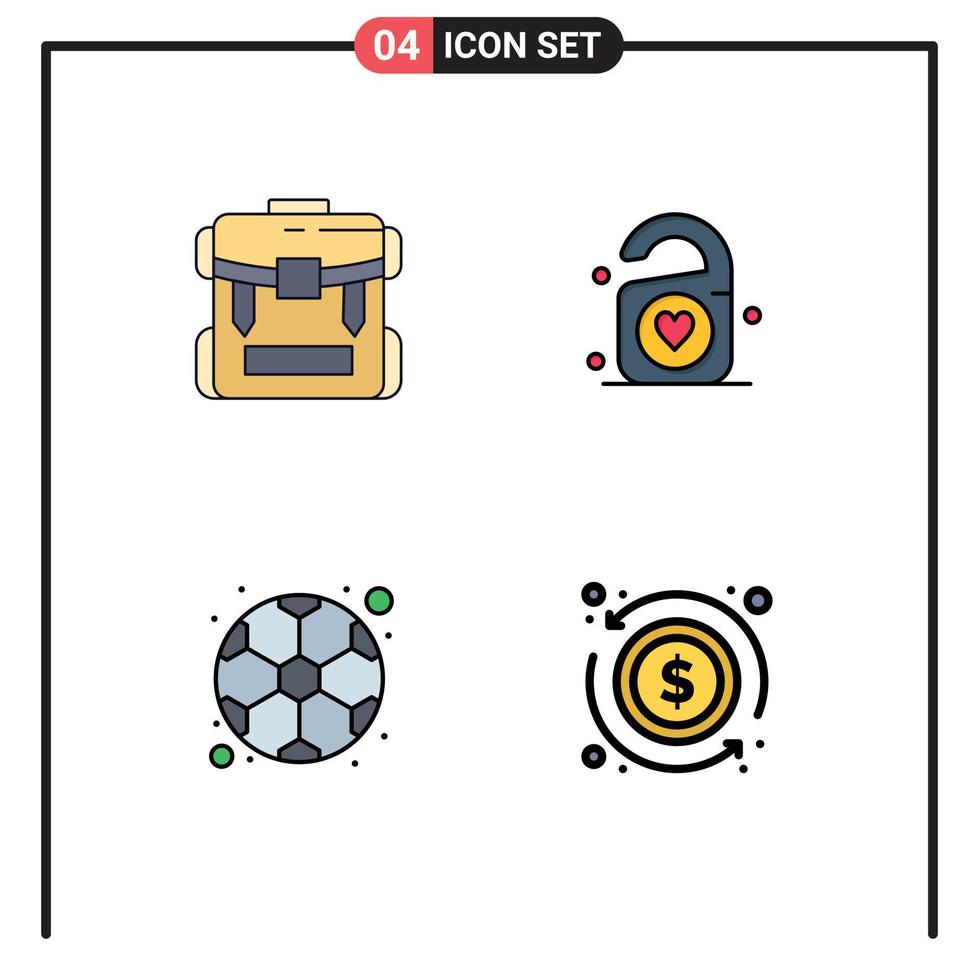 ensemble de 4 symboles d'icônes d'interface utilisateur modernes signes pour sac balle randonnée amour football éléments de conception vectoriels modifiables vecteur