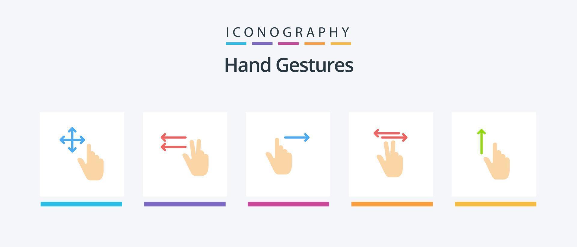 gestes de la main plat 5 pack d'icônes comprenant le geste. en haut. droit. toucher. main. conception d'icônes créatives vecteur