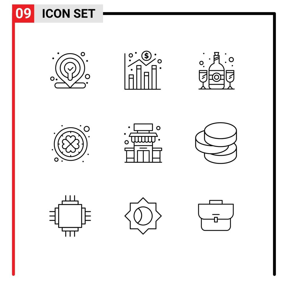 ensemble de 9 symboles universels d'éléments de conception vectoriels modifiables irlandais de trèfle de verre de construction de magasin vecteur