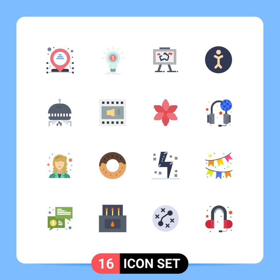 16 interface utilisateur pack de couleurs plates de signes et symboles modernes de la présentation de la personne de l'espace image humaine pack modifiable d'éléments de conception de vecteur créatif