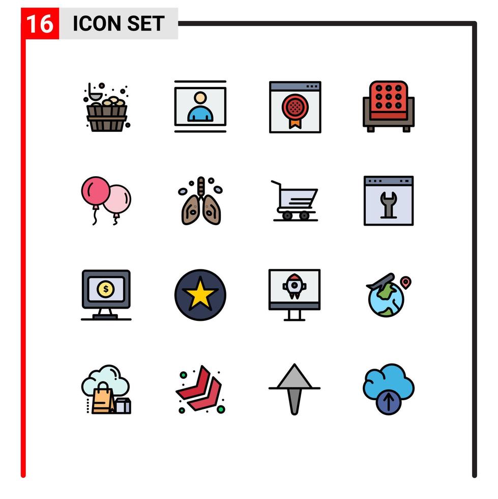 symboles d'icônes universelles groupe de 16 lignes modernes remplies de couleurs plates de mobilier de siège de récompense de canapé volant éléments de conception vectoriels créatifs modifiables vecteur