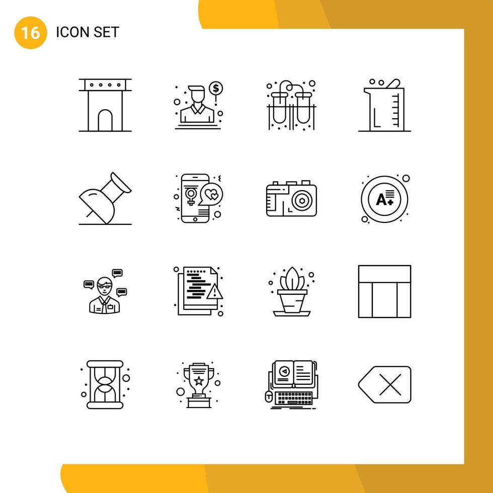 pack de lignes vectorielles modifiables de 16 contours simples d'éléments de conception vectorielle modifiables de connexion de biochimie de vendeur de biologie de laboratoire vecteur