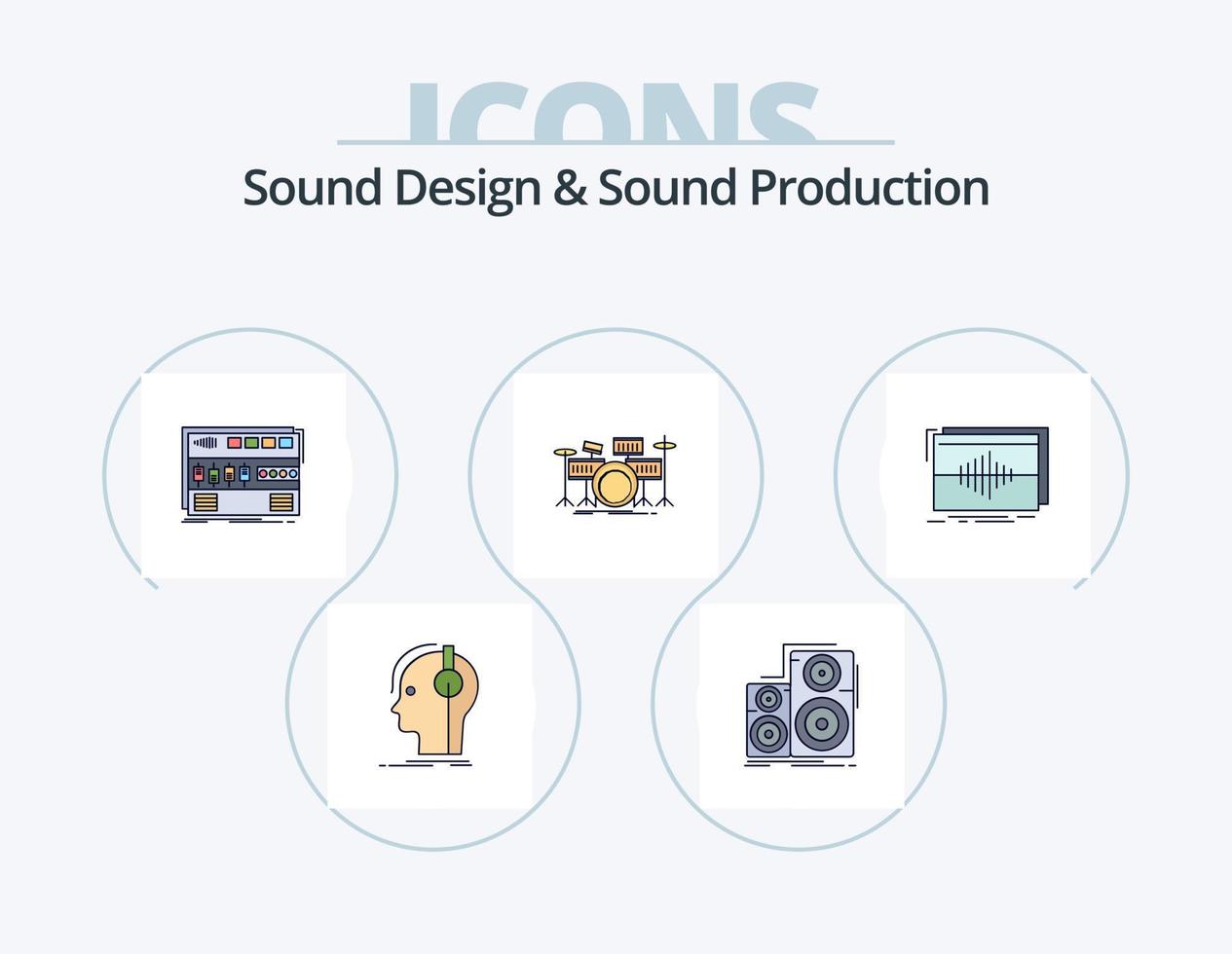 conception sonore et ligne de production sonore rempli pack d'icônes 5 conception d'icônes. mélanger. l'audio. numérique. studio. mixer vecteur