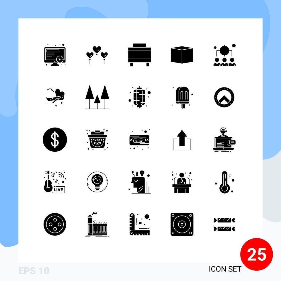 pack de 25 signes et symboles de glyphes solides modernes pour les supports d'impression Web tels que la gestion de l'avion, le leadership des voyages, les éléments de conception vectoriels modifiables vecteur